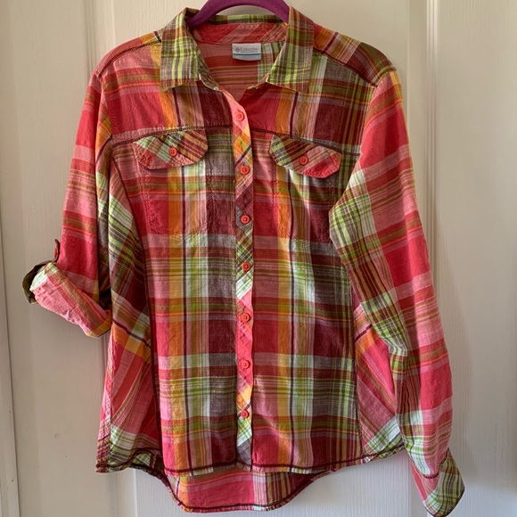 Columbia plaid button down long sleeve top - Picture 1 of 9